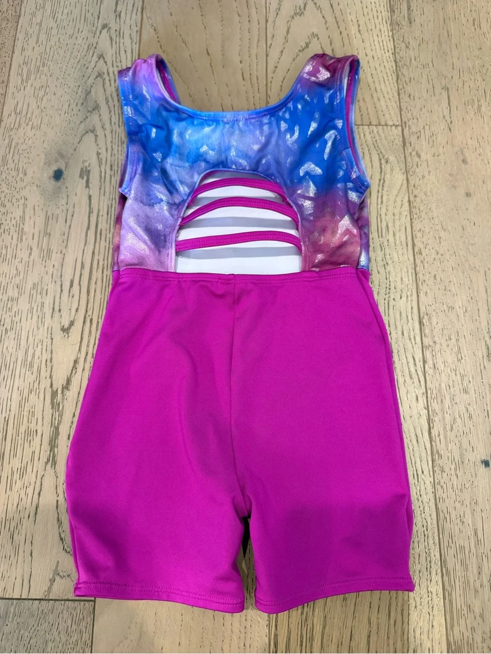 Cat & Jack Girls Gymnastics Biketard Leotard XS 4/5 Pink Blue Metallic